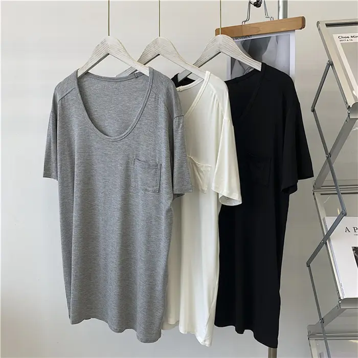 Women's Black Pocket Crew T-Shirt Thin Drapey — feature 12