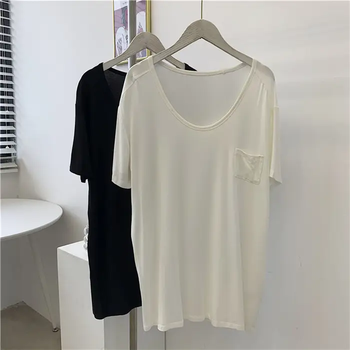 Women's Black Pocket Crew T-Shirt Thin Drapey — feature 20