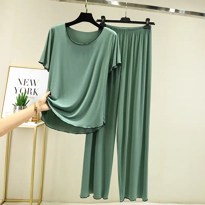 Women's Green Modal Pajama Set Loose Fit Plus Size - Image 10