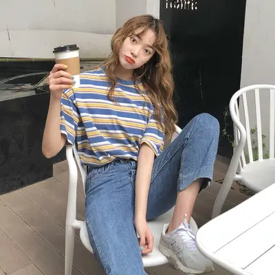 Women Loose Striped T-Shirt 2025 Summer Casual Wear - Image 10