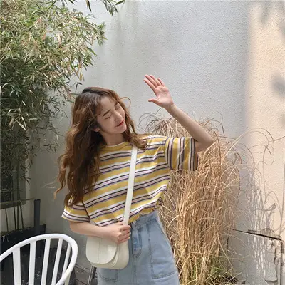 Women Loose Striped T-Shirt 2025 Summer Casual Wear - Image 12