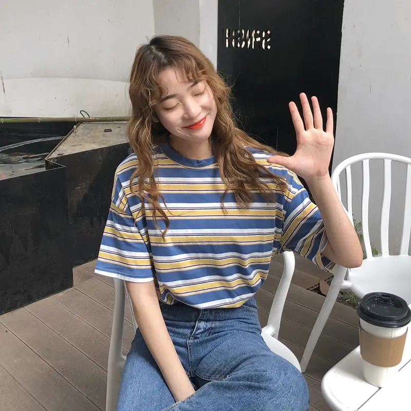 Women Loose Striped T-Shirt 2025 Summer Casual Wear — feature 2