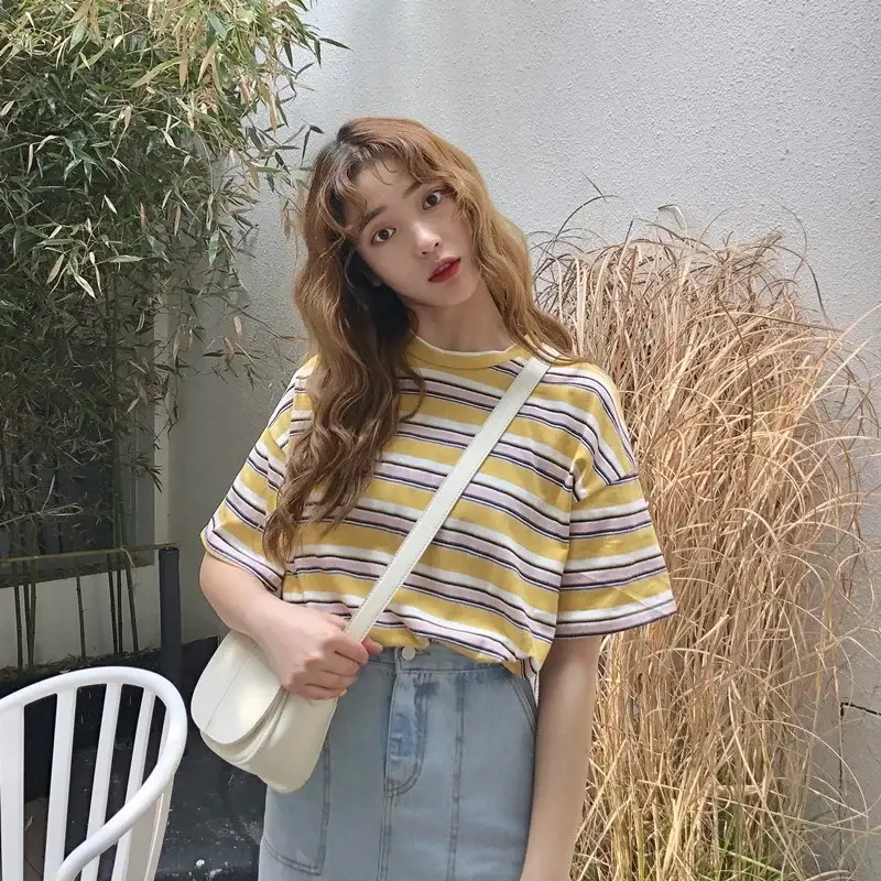 Women Loose Striped T-Shirt 2025 Summer Casual Wear - Image 2