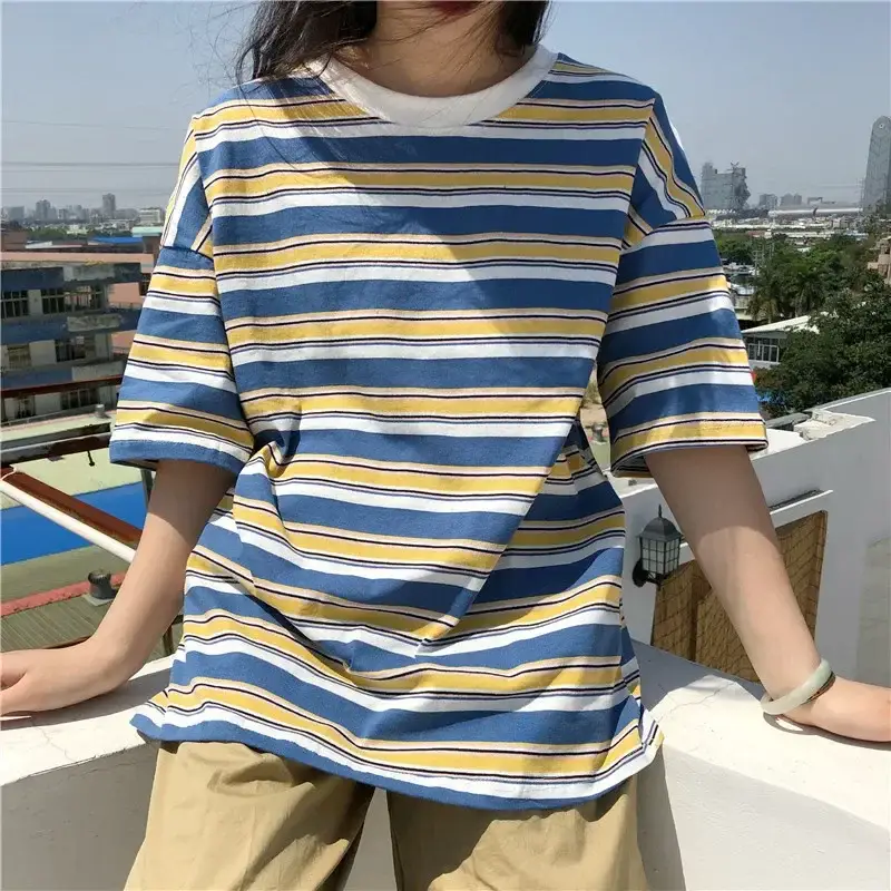 Women Loose Striped T-Shirt 2025 Summer Casual Wear - Image 8