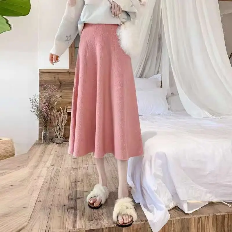 Women Knitted A-Line Woolen Skirt Blue Mid Length - Image 3