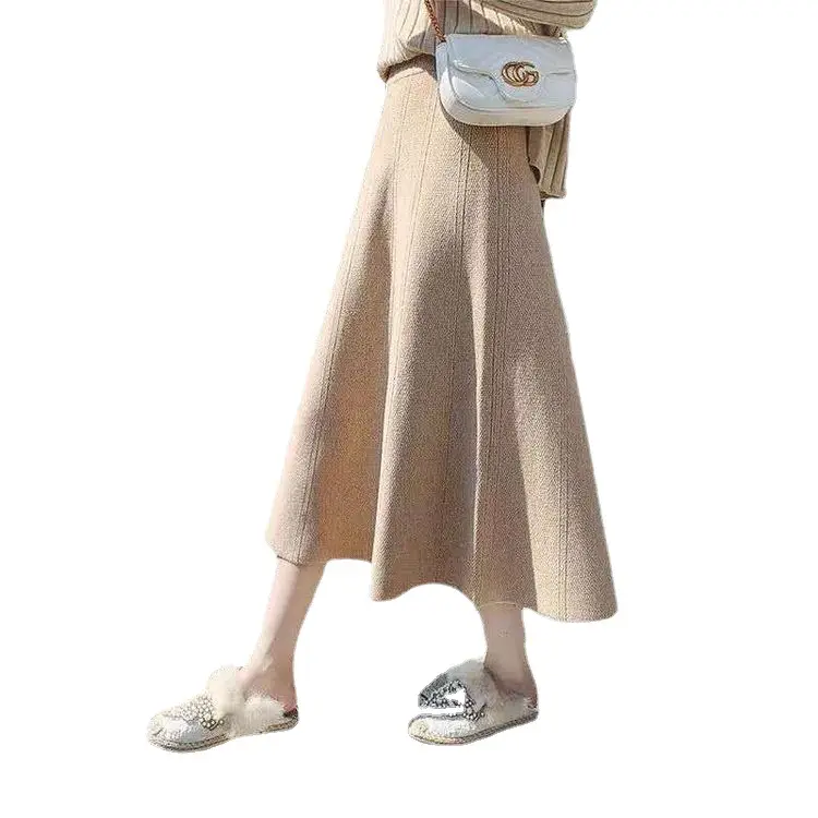 Women Knitted A-Line Woolen Skirt Blue Mid Length - Image 10