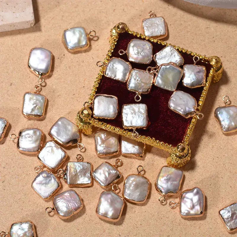 Wholesale Natural Freshwater Baroque Square Gold Plated Hanging Jewelry - Image 3