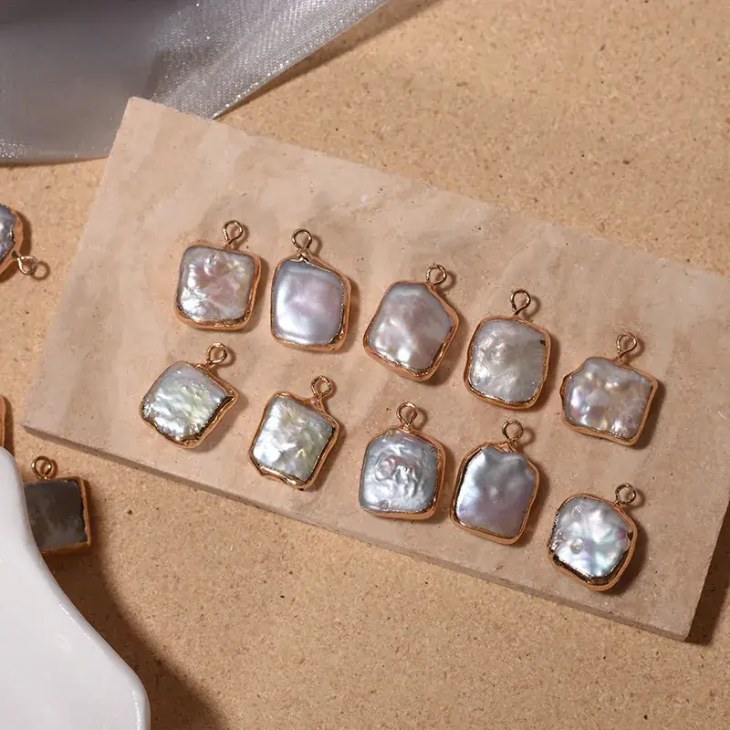 Wholesale Natural Freshwater Baroque Square Gold Plated Hanging Jewelry - Image 4