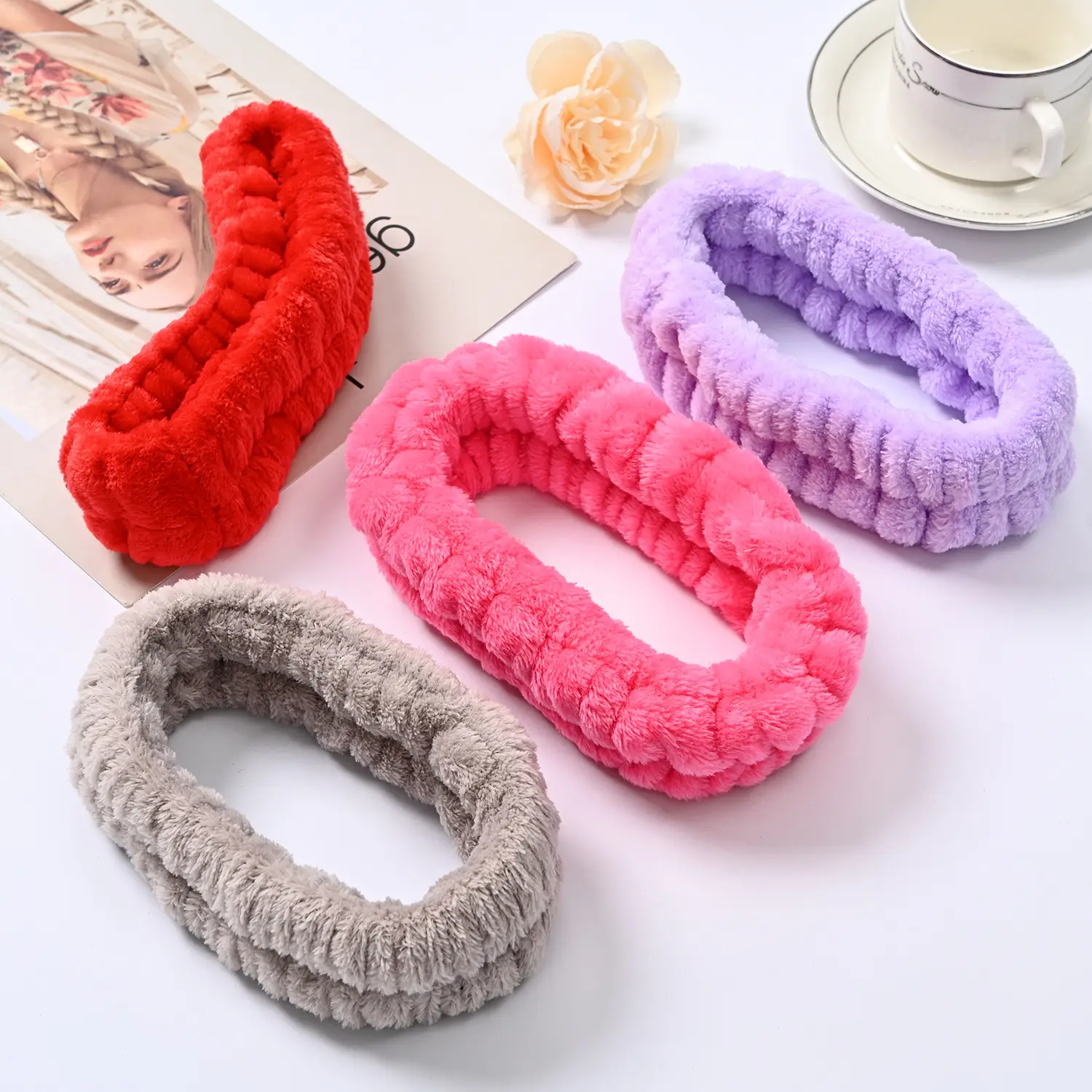 Plush Self-Adhesive Hair Bands Solid Color Washable Ring