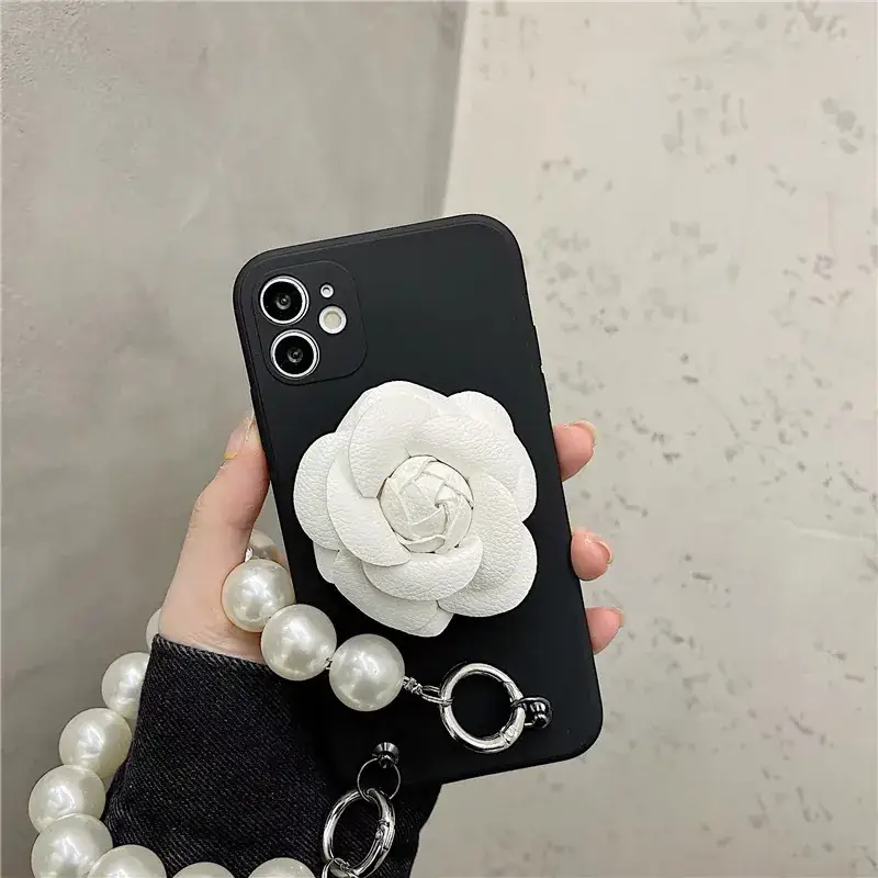 White Rose Phone Case for iPhone 12 with Pearl Chain - Image 5