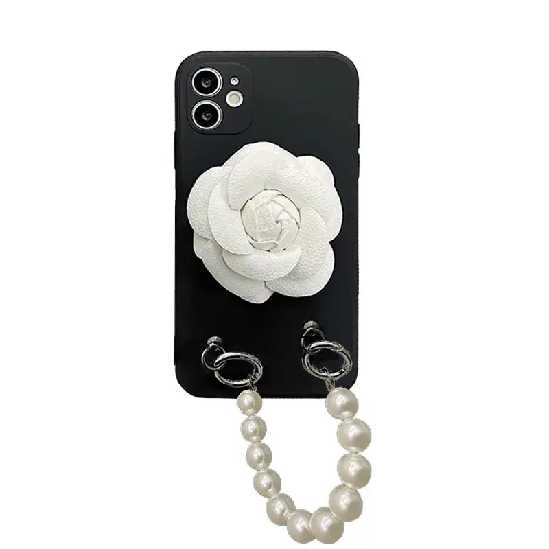 White Rose Phone Case for iPhone 12 with Pearl Chain - Image 6