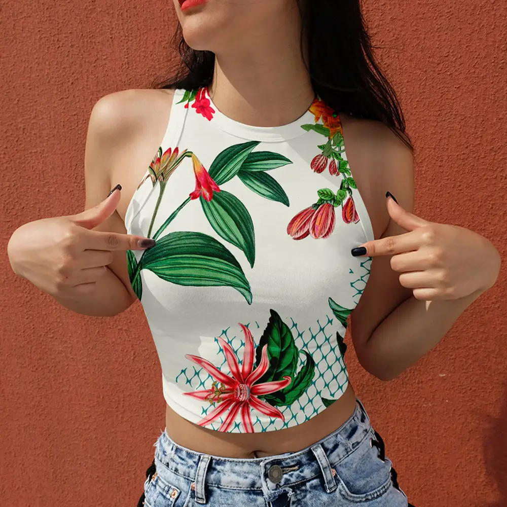 2021 Floral Halberate Vests Women Summer Top