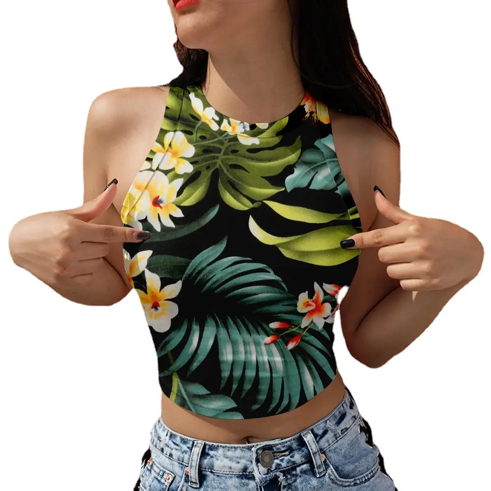 2021 Floral Halberate Vests Women Summer Top