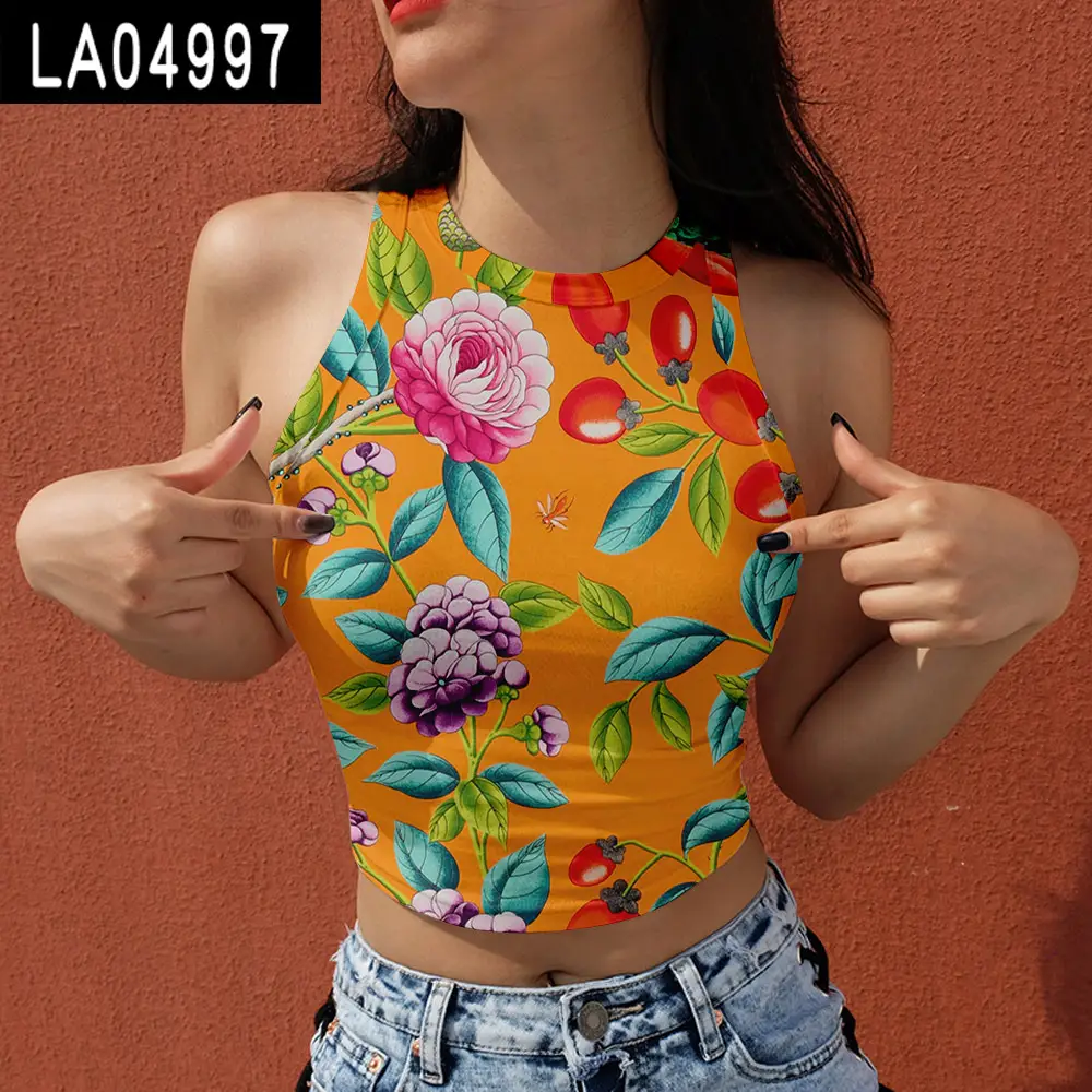 2021 Floral Halberate Vests Women Summer Top
