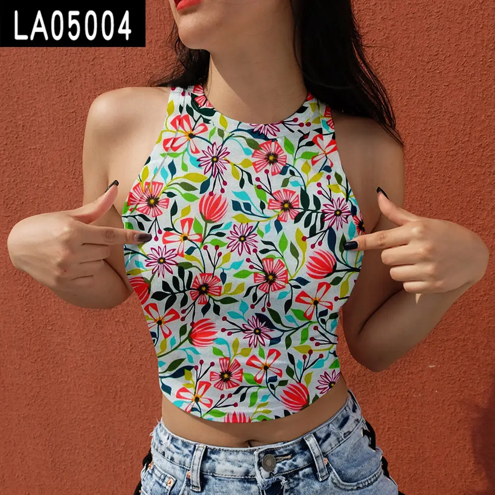 2021 Floral Halberate Vests Women Summer Top