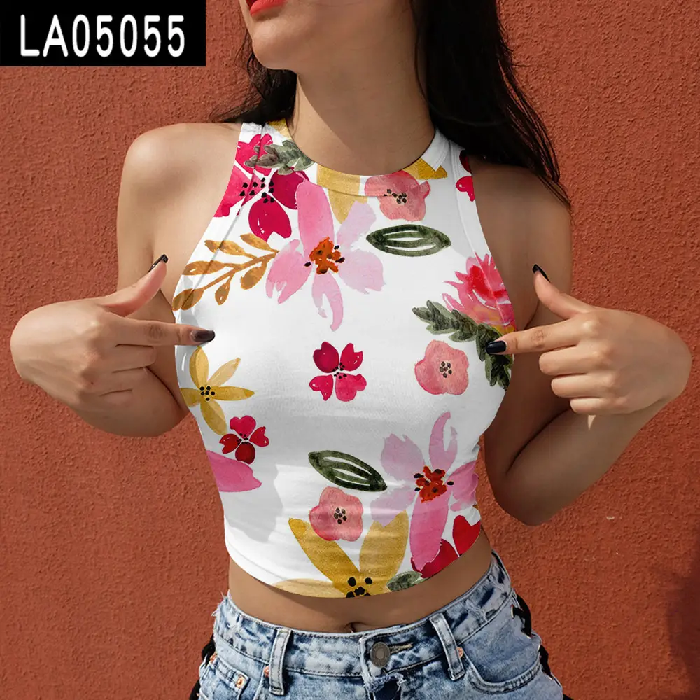 2021 Floral Halberate Vests Women Summer Top