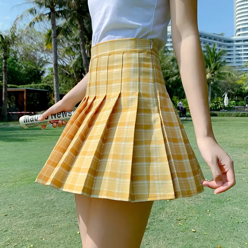 Women's Pink Plaid Pleated Skirt High Waist Summer 2025 - Image 2