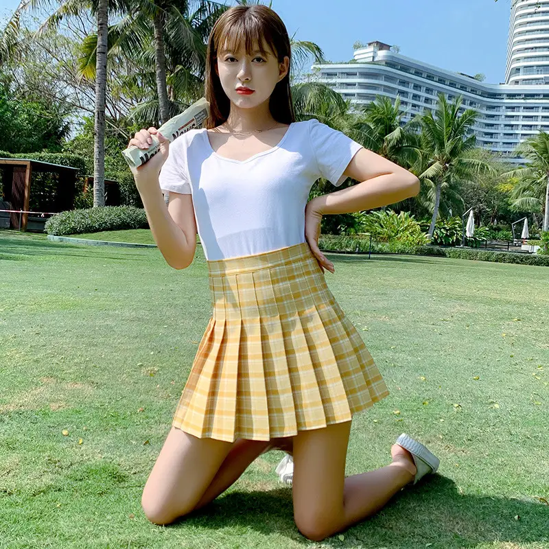 Women's Pink Plaid Pleated Skirt High Waist Summer 2025 - Image 5