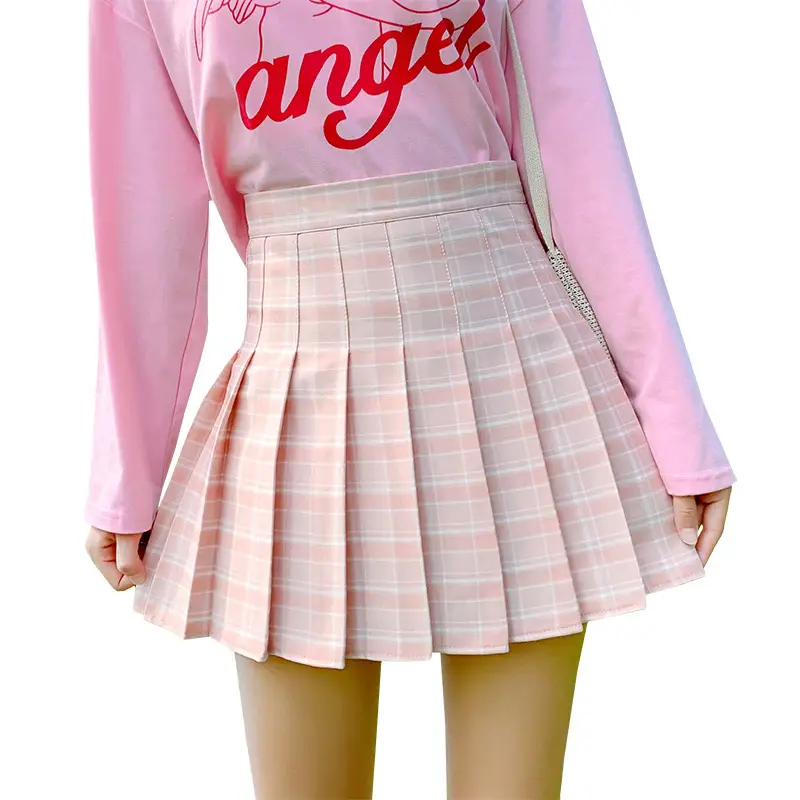 Women's Pink Plaid Pleated Skirt High Waist Summer 2025 - Image 6