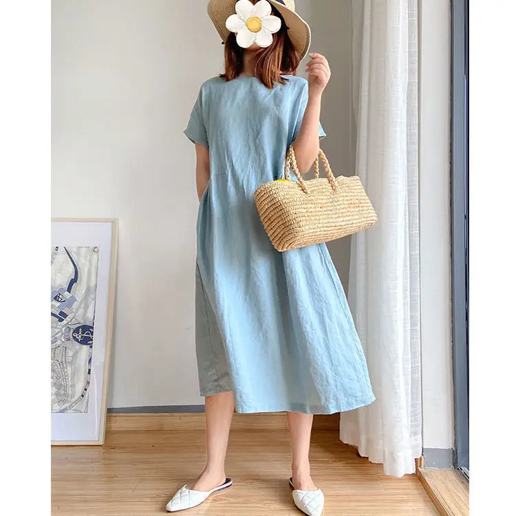 Cotton Linen Plus Size Red Dress Women Summer 2022 — feature 3