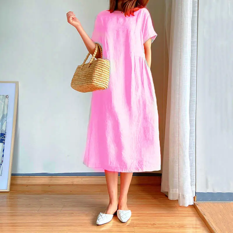 Cotton Linen Plus Size Red Dress Women Summer 2022 - Image 4