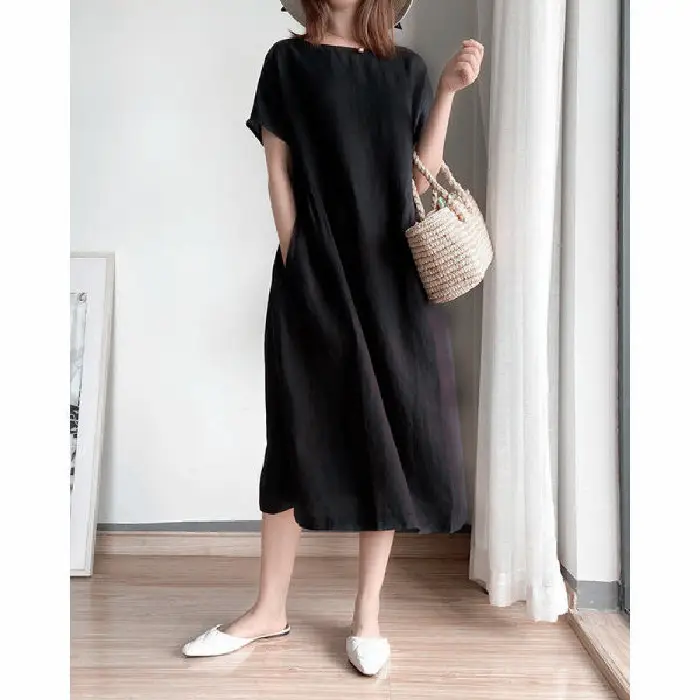 Cotton Linen Plus Size Red Dress Women Summer 2022 - Image 2