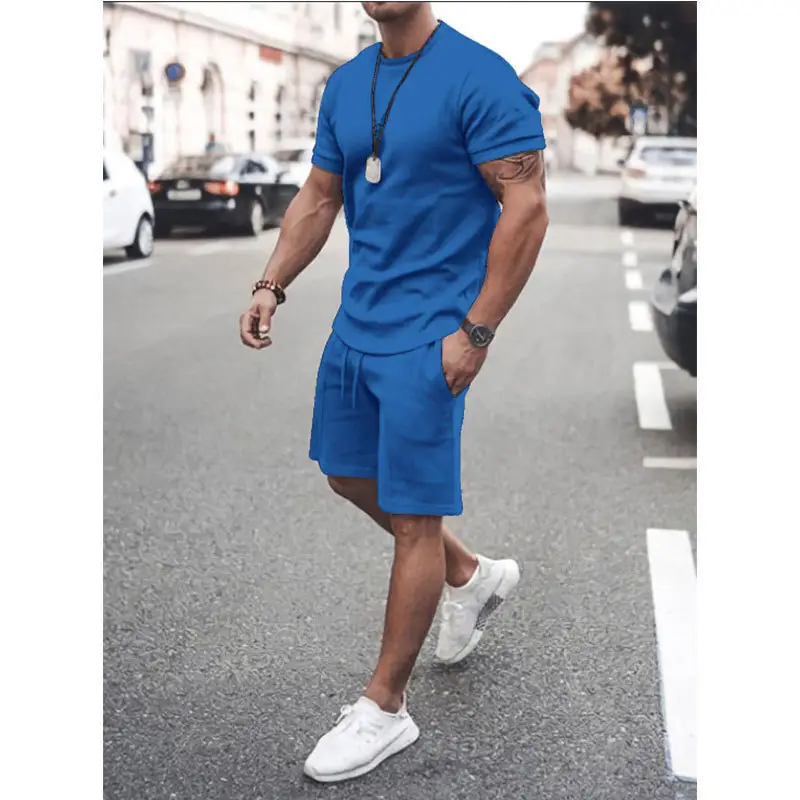 Men Summer Shorts Suit Beige Cotton Short Sleeve - Image 9