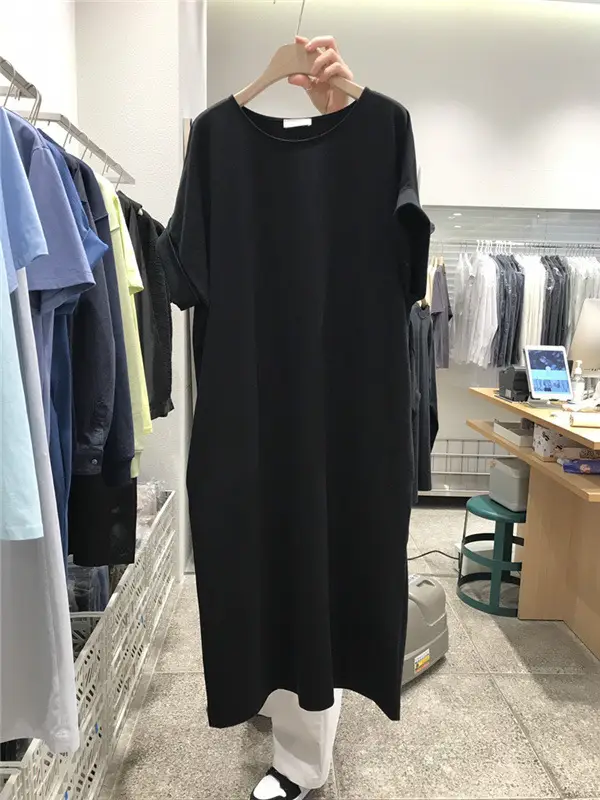 Women Loose Sleeve T-Shirt Mid Length Cotton Summer Dress - Image 7