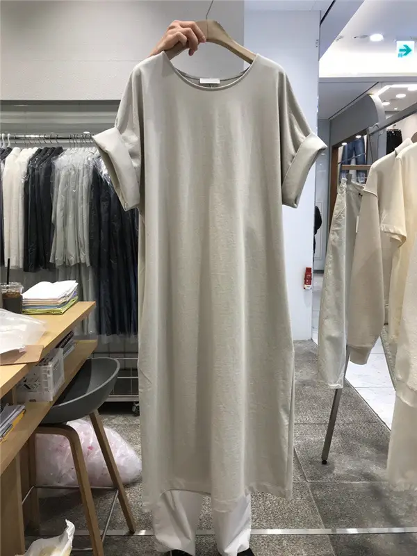 Women Loose Sleeve T-Shirt Mid Length Cotton Summer Dress - Image 3