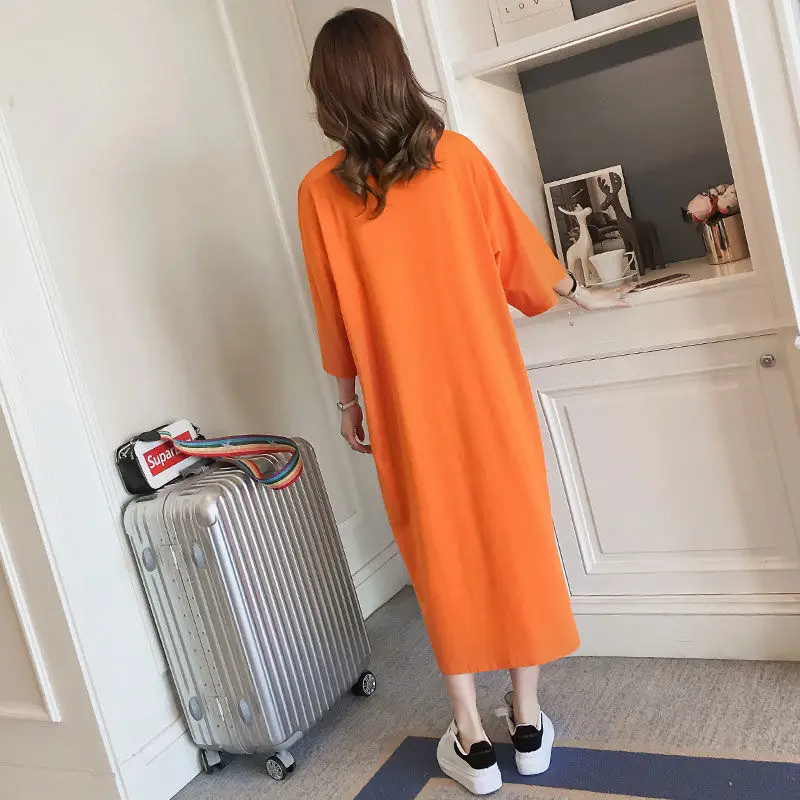 Korean Style Chubby Girl Dress Orange Long Sleeve Cotton Summer Wear - Image 2