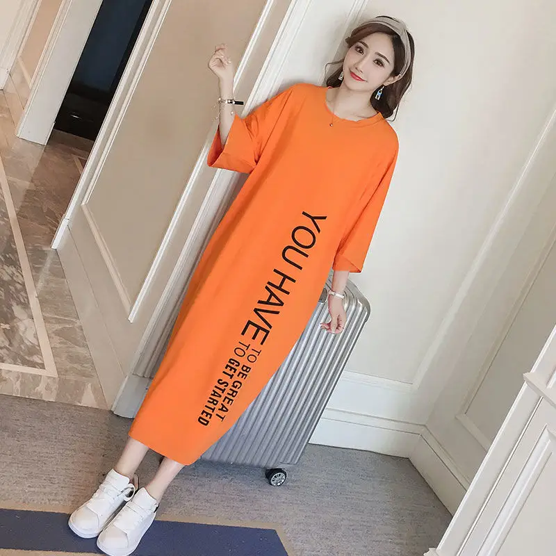 Korean Style Chubby Girl Dress Orange Long Sleeve Cotton Summer Wear - Image 3