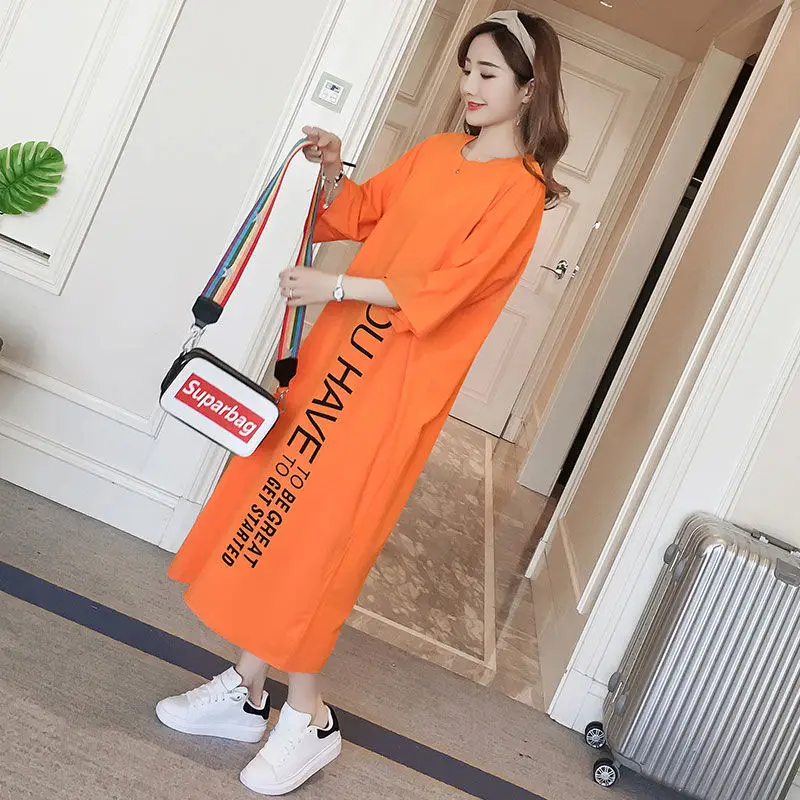 Korean Style Chubby Girl Dress Orange Long Sleeve Cotton Summer Wear - Image 4