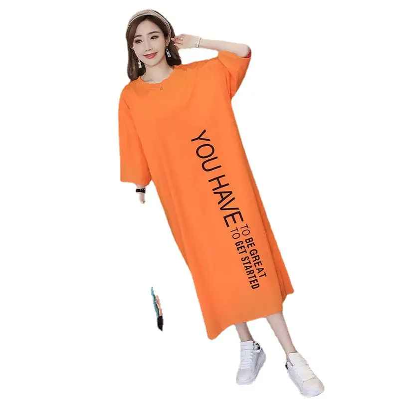 Korean Style Chubby Girl Dress Orange Long Sleeve Cotton Summer Wear - Image 5