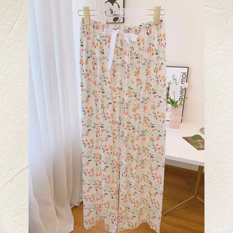 Cotton Silk Floral Wide Leg Pants for Women - Image 11