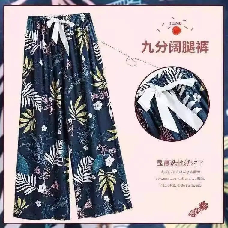 Cotton Silk Floral Wide Leg Pants for Women - Image 13