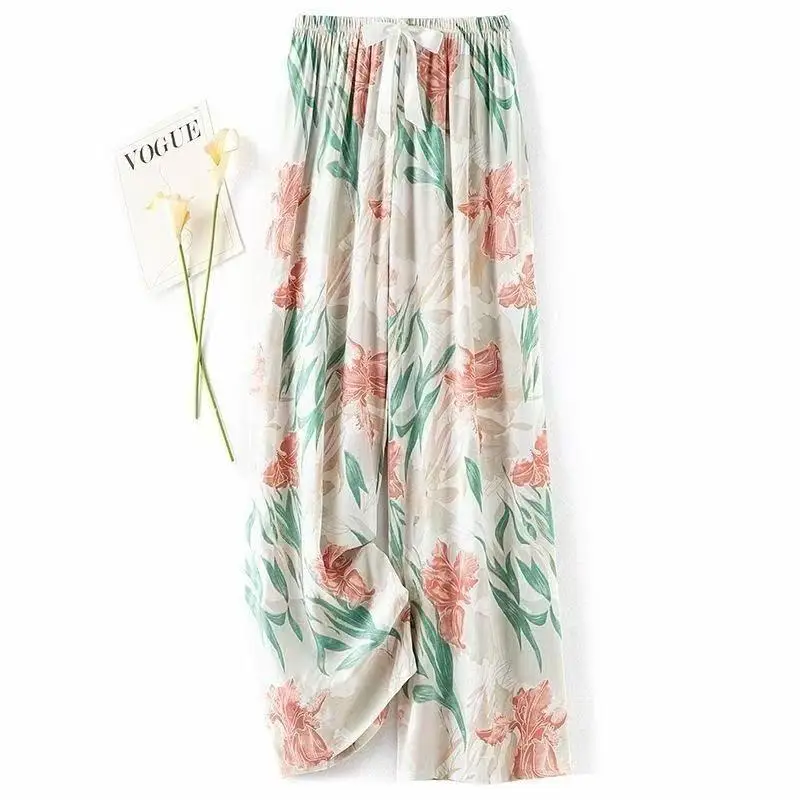 Cotton Silk Floral Wide Leg Pants for Women - Image 2