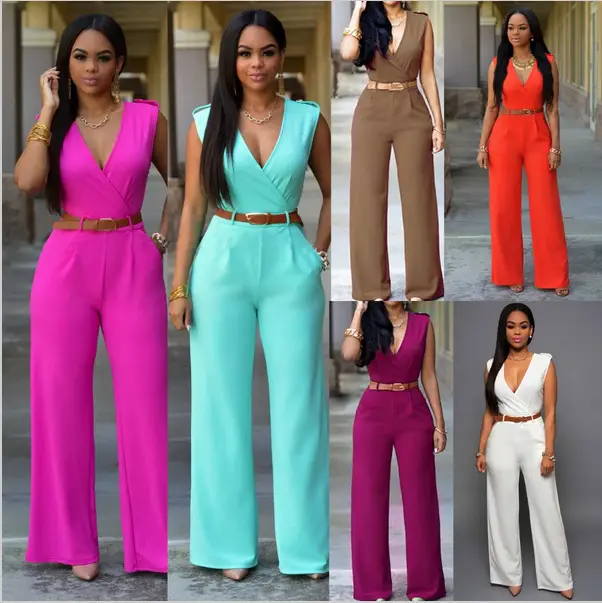 Women V-Neck Sleeveless Jumpsuit Red Green Pants Set - Image 14