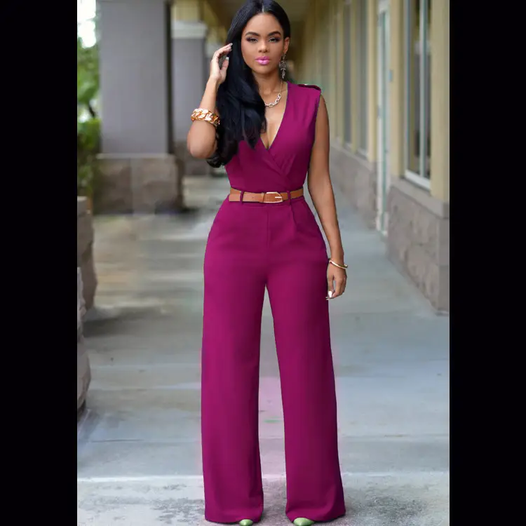 Women V-Neck Sleeveless Jumpsuit Red Green Pants Set - Image 11