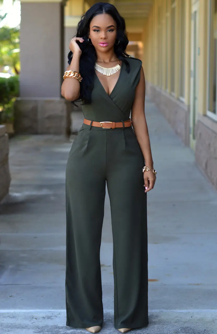 Women V-Neck Sleeveless Jumpsuit Red Green Pants Set - Image 8