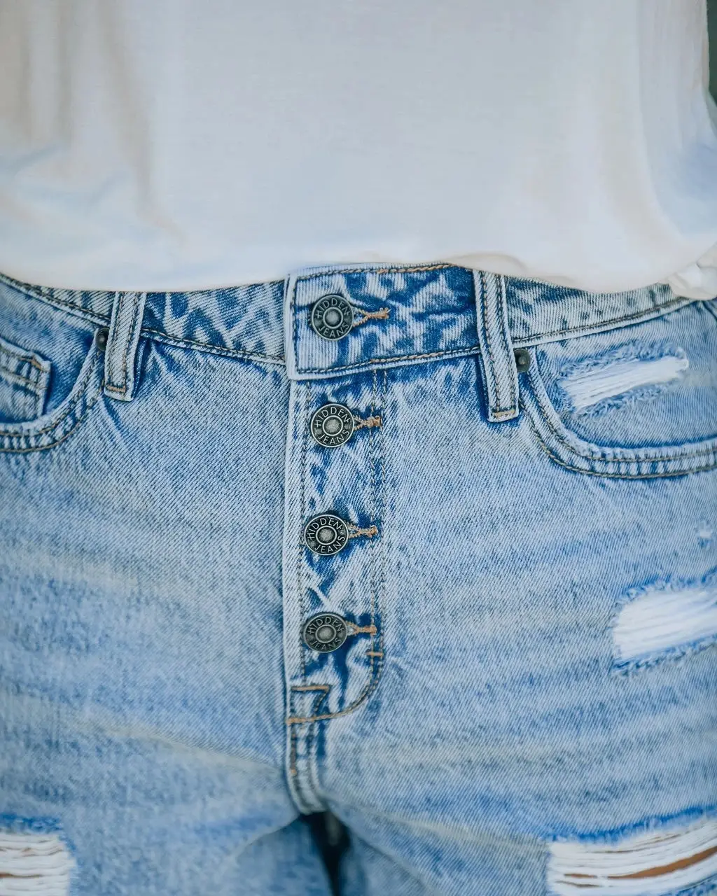 Women Denim Shorts Mid Waist Button Fly Wash Ripped Wide Leg — feature 14