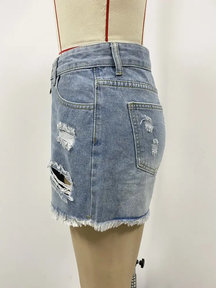 Women Denim Shorts Mid Waist Button Fly Wash Ripped Wide Leg — feature 7