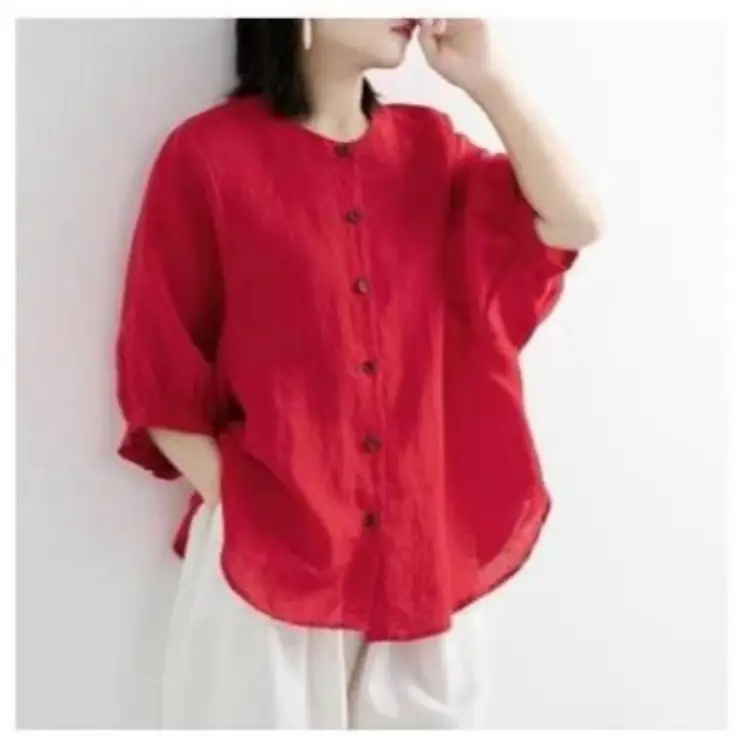 Women's Black Sleeveless Shirt Large Cotton Linen - Image 9