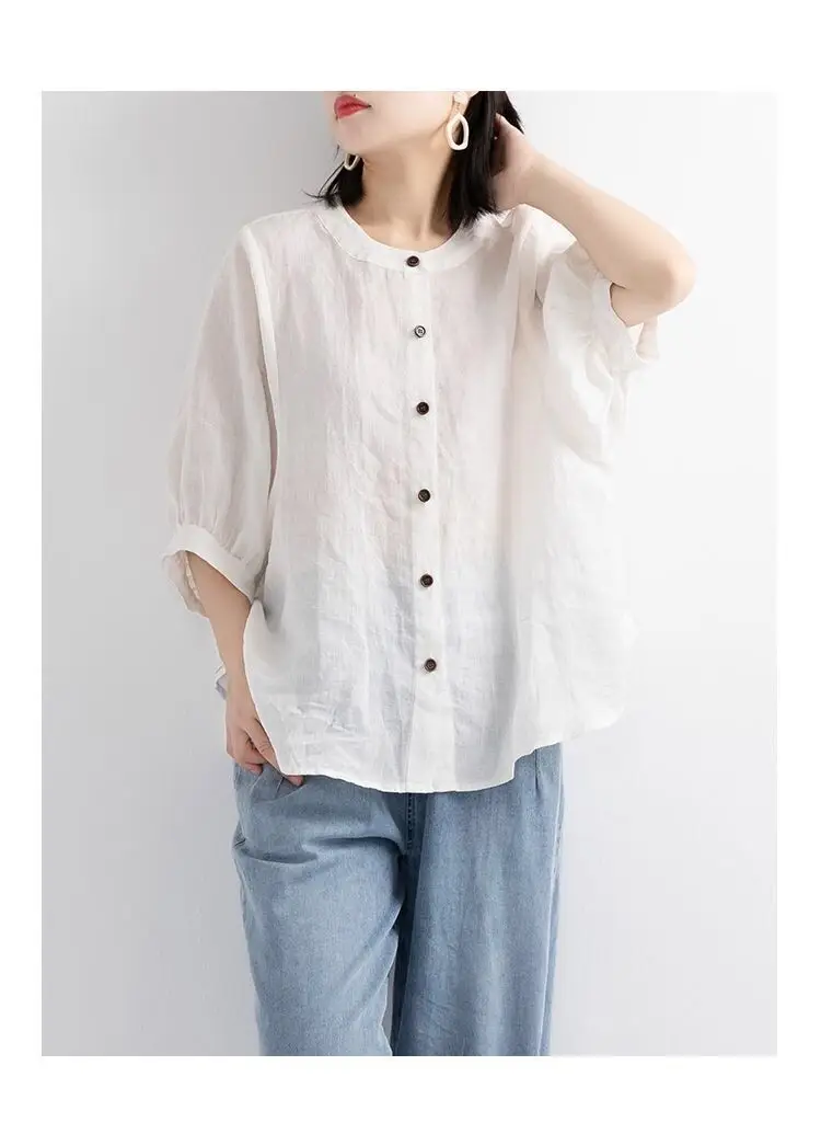 Women's Black Sleeveless Shirt Large Cotton Linen — feature 14