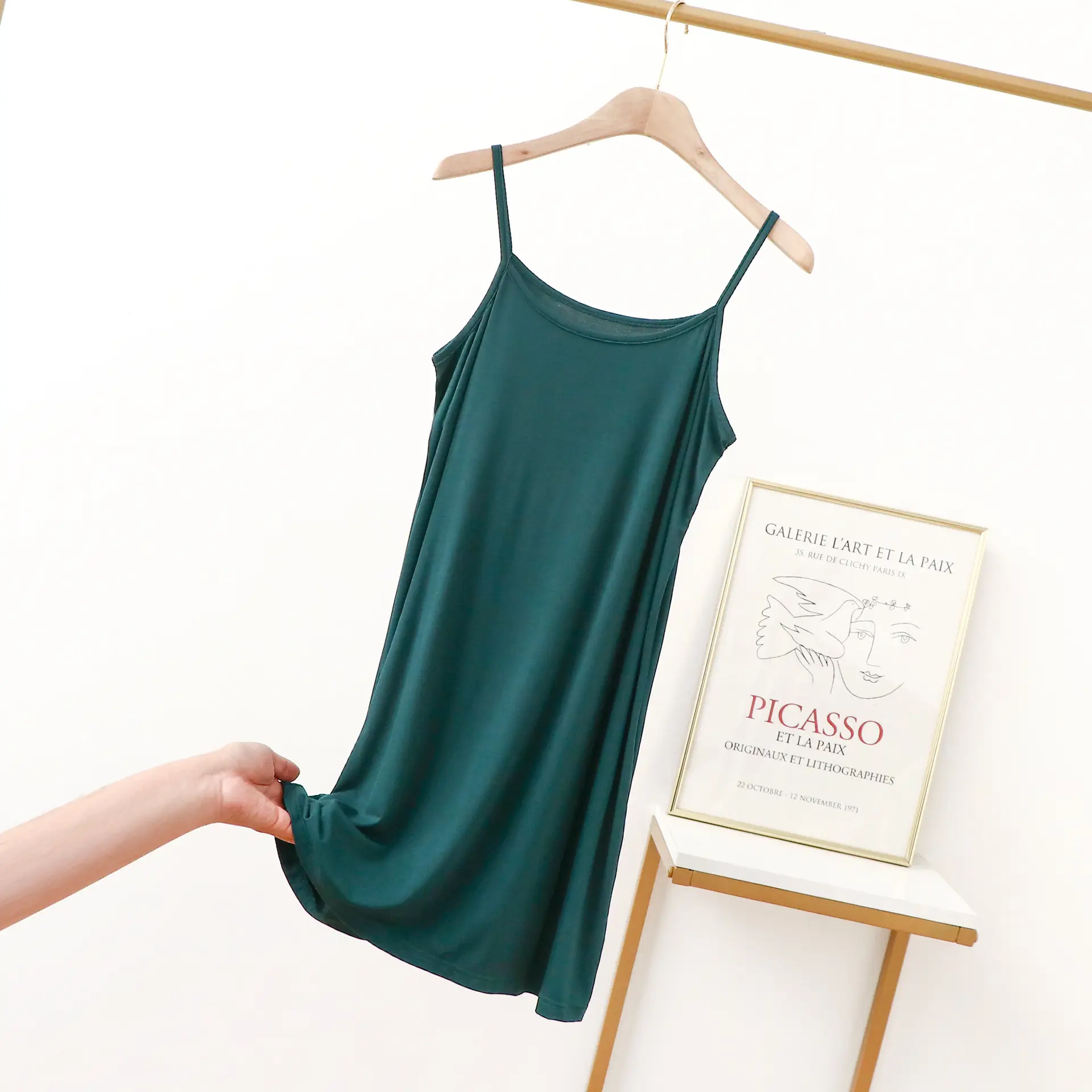 Women's Green Strapless Sleeveless Dress Large - Image 5