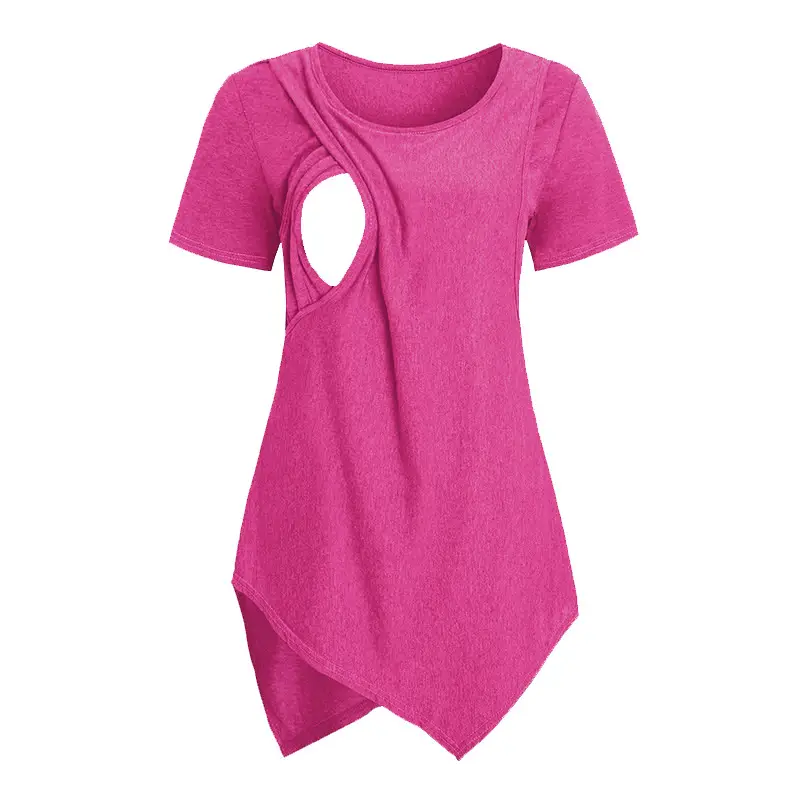 2021 Grey Irregular Round Neck T-Shirt for Women