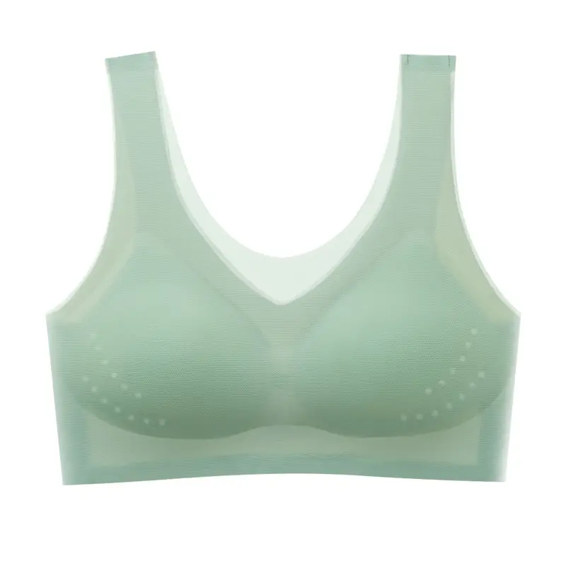 Summer ultra-thin ice silk seamless underwear women's thin breathable one-piece beauty back vest big chest small sleep bra - Image 10