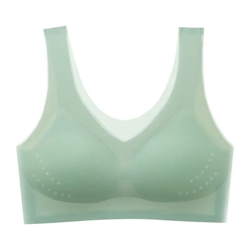 Summer ultra-thin ice silk seamless underwear women's thin breathable one-piece beauty back vest big chest small sleep bra - Image 2