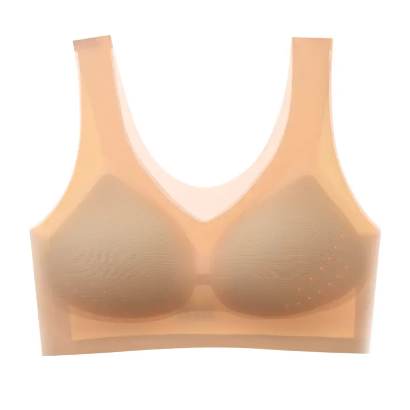 Summer ultra-thin ice silk seamless underwear women's thin breathable one-piece beauty back vest big chest small sleep bra - Image 5