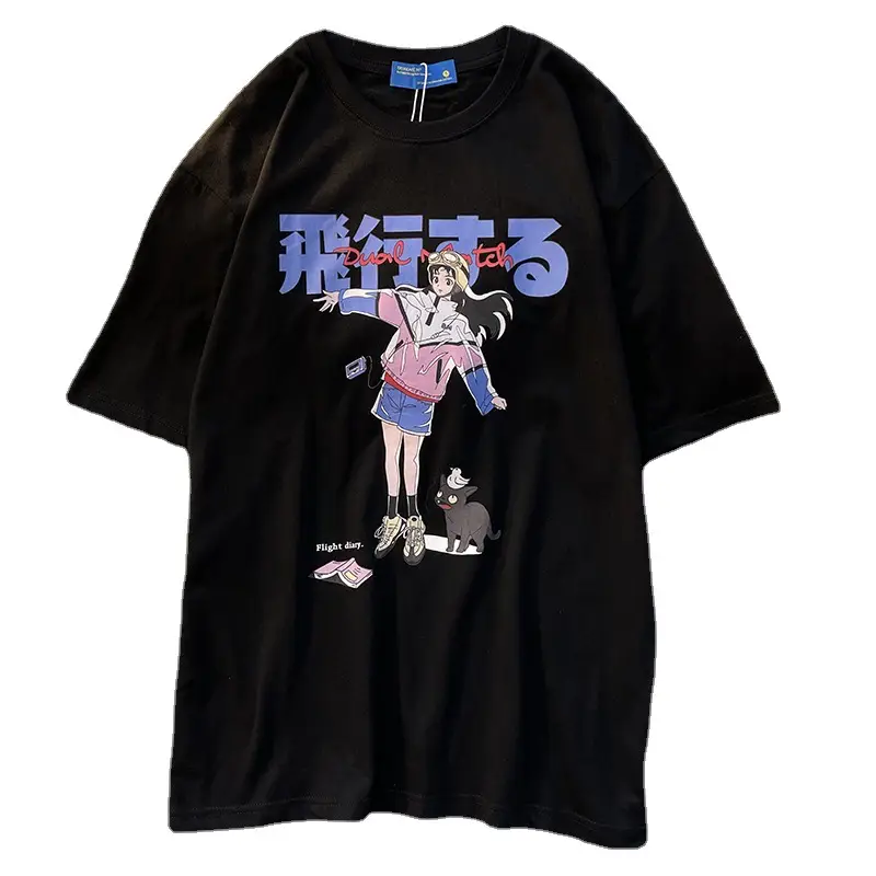 Women Japanese Cartoon Print Loose White T-Shirt 2025 - Image 15
