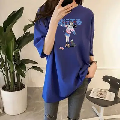 Women Japanese Cartoon Print Loose White T-Shirt 2025 - Image 10